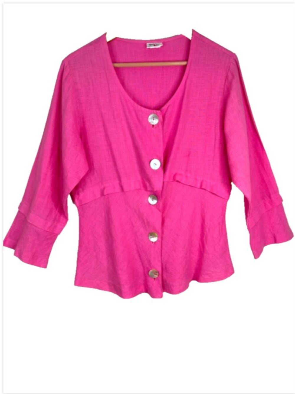 Habitat 100% Linen Top M Pink Bell Sleeve Boho Lagenlook Artsy Boho Lightweight